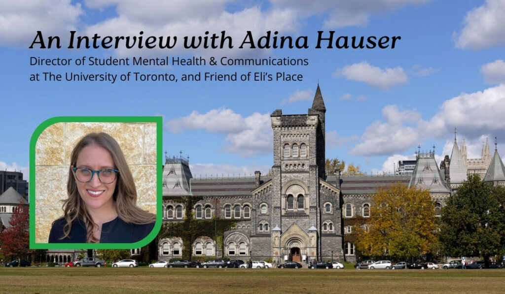 An Interview with Adina Hauser banner graphic featuring her headshot alongside University of Toronto's Trinity College campus building.