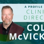 A graphic for an articl A Profile of our Clinical Director Colin McVicker with a photo of Colin in a grey swoosh circle.